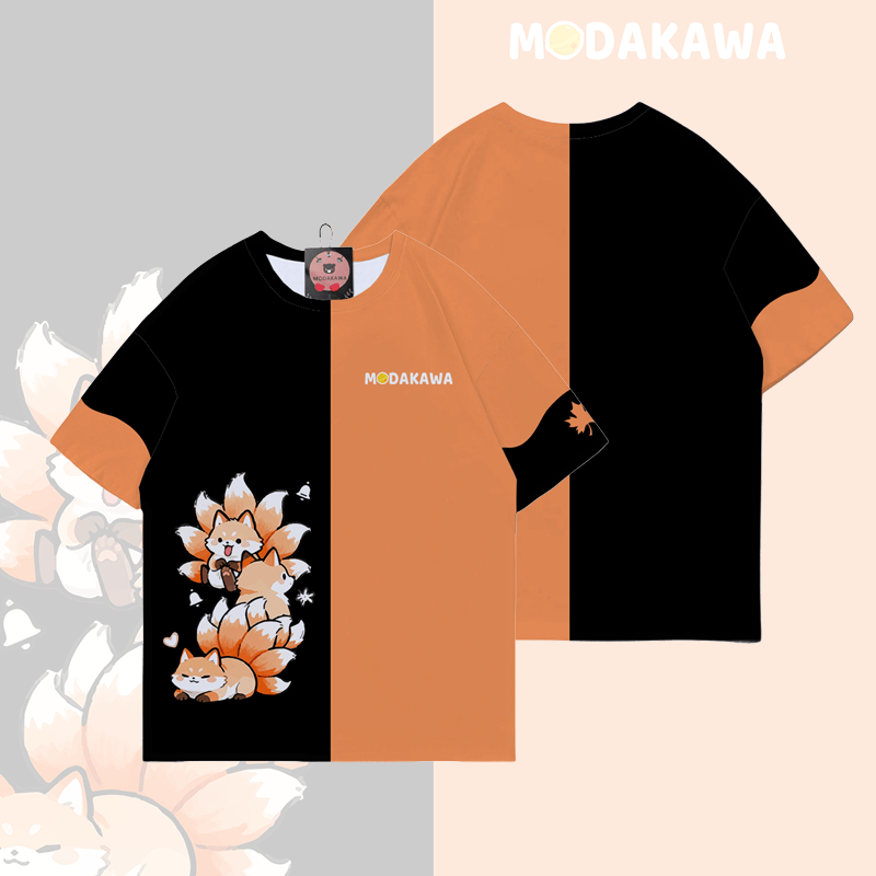 Nine-Tailed Fox Graphic Modakawa Color Block T-shirt - image 4