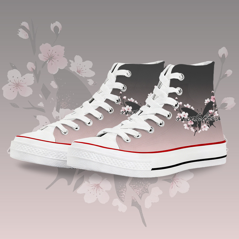 Butterfly Graphic Modakawa Gradient High Top Canvas Shoes - Black & White - 45 - image 5