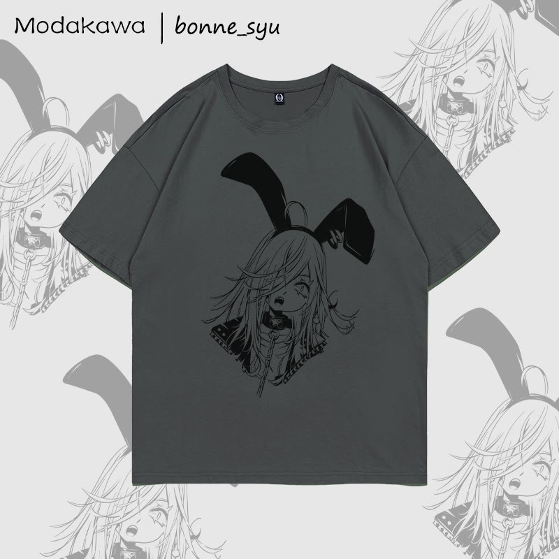 MODAKAWA X bonne_syu Gothic Bunny Girl Graphic T-shirt - Dark Grey - 5XL - image 2