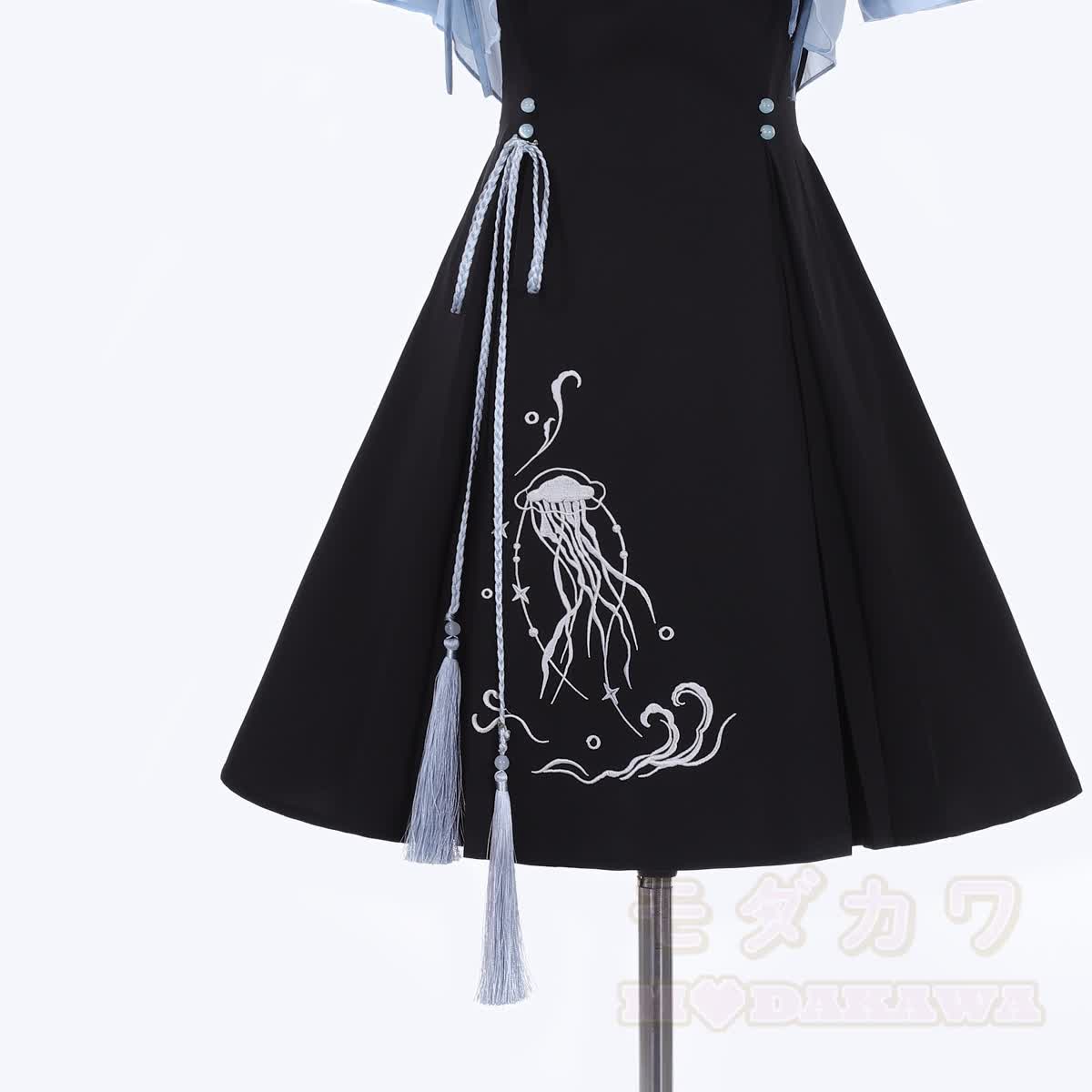 Sheer Mandarin Collar Top Jellyfish Embroidered Slip Dress Matching Outfit - image 9