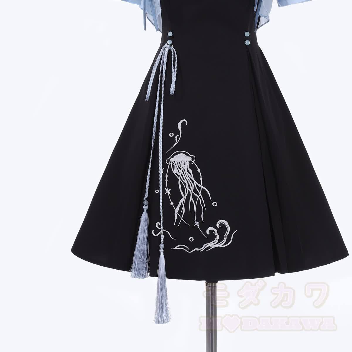 Sheer Mandarin Collar Top Jellyfish Embroidered Slip Dress Matching Outfit - image 9