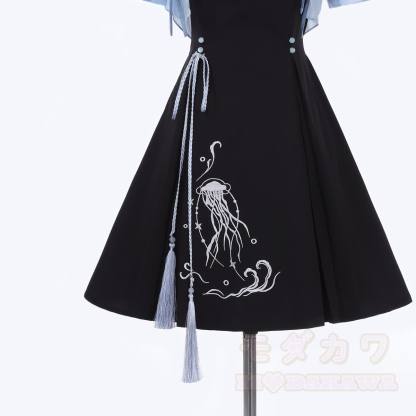 Sheer Mandarin Collar Top Jellyfish Embroidered Slip Dress Matching Outfit - image 9