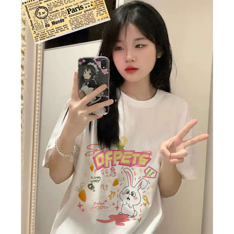 Cartoon Bunny Bear Sheep Print Loose T-Shirt - image 3