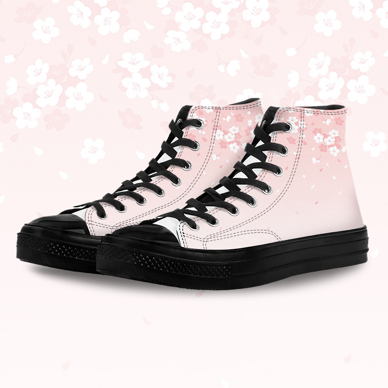 Cherry Blossom Graphic Modakawa Gradient High Top Canvas Shoes - Pink & Black - 45 - image 4