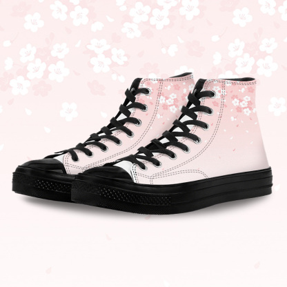 Cherry Blossom Graphic Modakawa Gradient High Top Canvas Shoes - Pink & Black - 45 - image 4