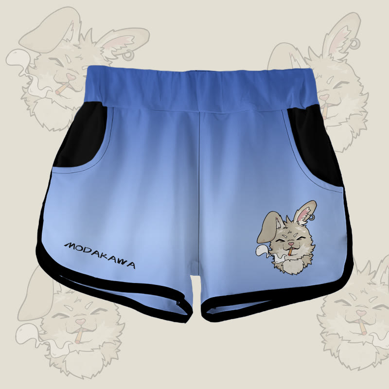 MODAKAWA Gradient Smoking Bunny Graphic Shorts - Blue - 5XL - image 2