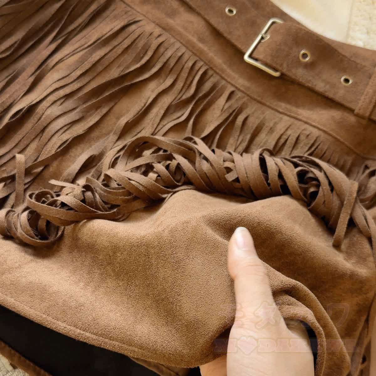 Vintage Faux Suede Mini Skirt with Fringe and Belt - image 10