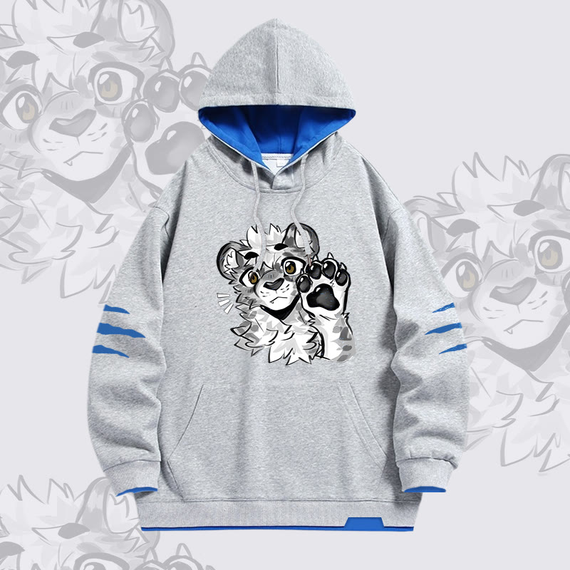 MODAKAWA X atka Tiger Paw Wave Graphic Oversized Contrast Lining Pullover Hoodie - Grey - 4XL - image 3