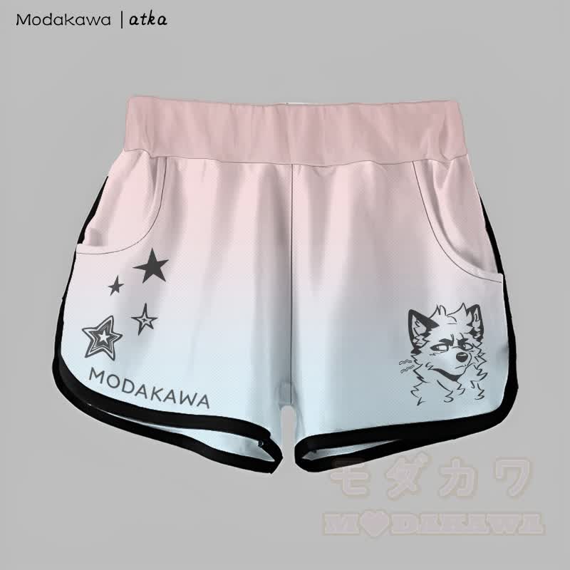 MODAKAWA X atka Gradient Cheeky Fox Graphic Shorts - Pink&Blue - 5XL - image 5