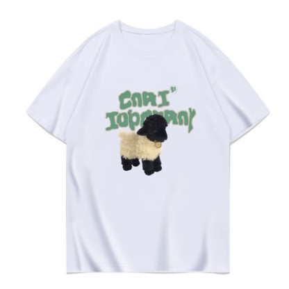 Cartoon Bunny Bear Sheep Print Loose T-Shirt - White D - 3XL - image 16