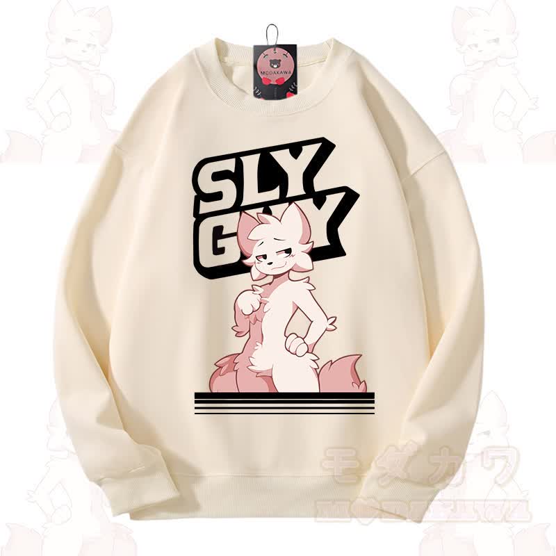 MODAKAWA X zarckets SLY GUY Cute Fox Graphic Unisex Sweatshirt - Apricot - 3XL - image 5