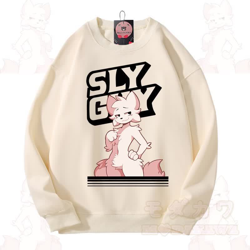 MODAKAWA X zarckets SLY GUY Cute Fox Graphic Unisex Sweatshirt - Apricot - 3XL - image 5
