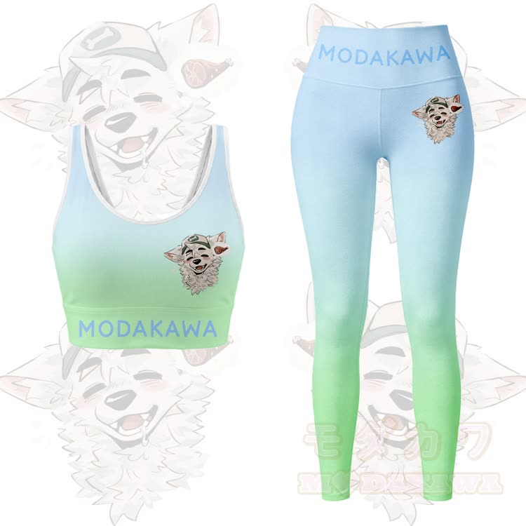 MODAKAWA X atka Fox Wants Meat Graphic Gradient Sports Bra Top Leggings Matching Outfit - Green Set - 5XL - image 12