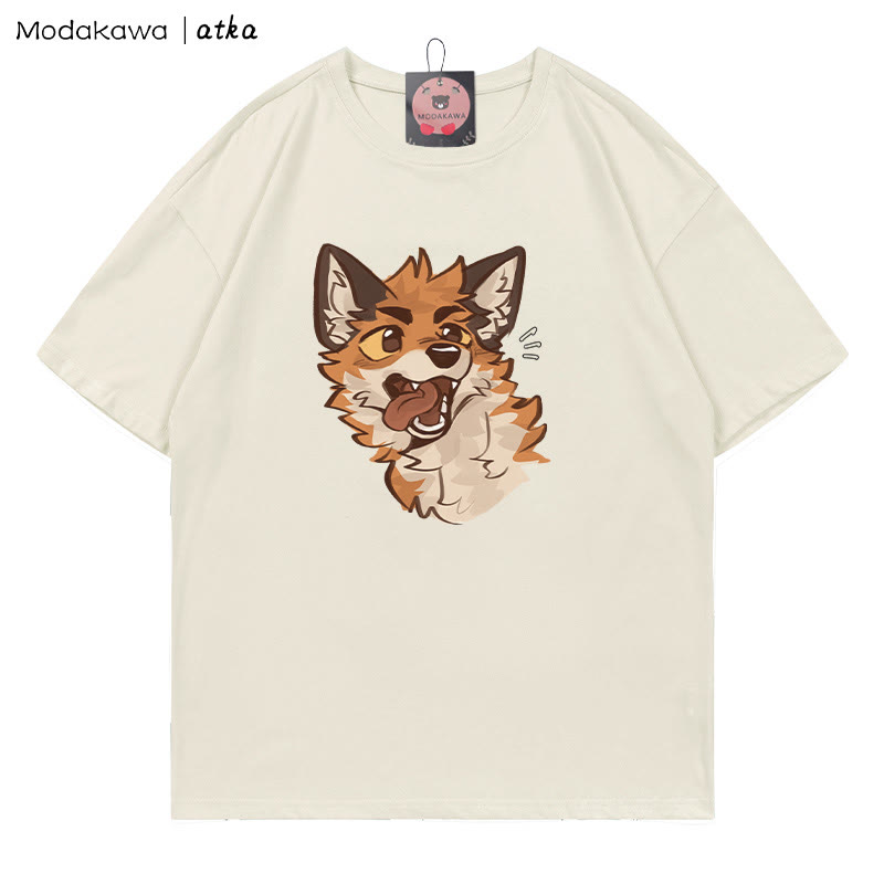 MODAKAWA X atka Playful Fox Face Graphic T-shirt - Beige - 5XL - image 6