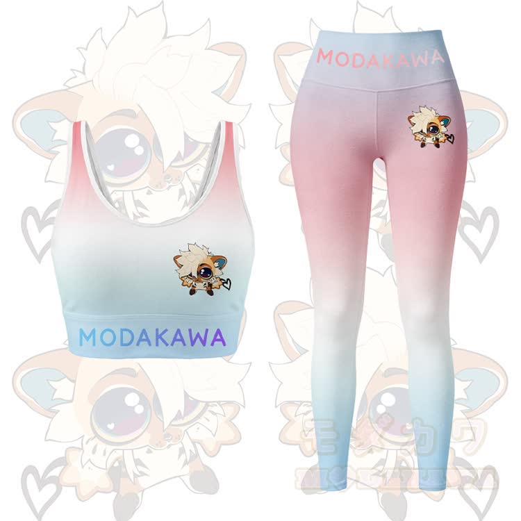 MODAKAWA X TiramisuRat Cute Rat Graphic Gradient Sports Bra Top Leggings Matching Outfit - Pink Set - 5XL - image 13