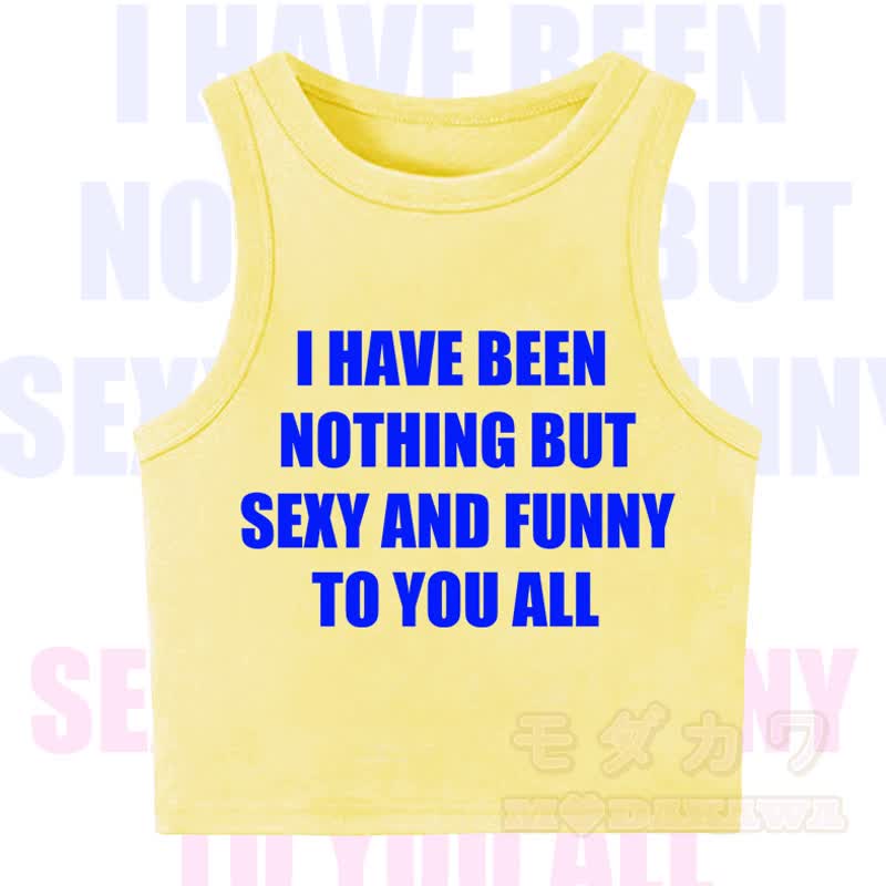MODAKAWA Letter Print Casual Cropped Tank Top - Yellow - XL - image 5
