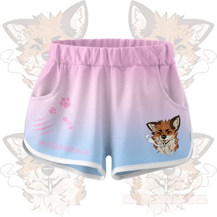 MODAKAWA X atka Smoking Fox Graphic Crop Tank Sport Top Shorts Bikini Matching Outfit - Pink Shorts - 5XL - image 8