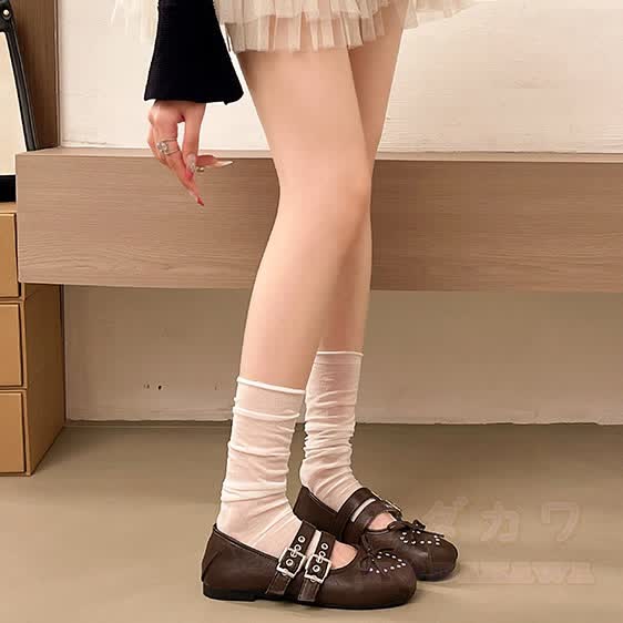 Cross Strap Studded Mary Jane Shoes - Brown - 42 - image 5