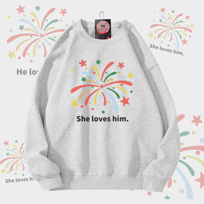 MODAKAWA Fireworks Graphic Unisex Sweatshirt - Light Grey - 5XL - image 5