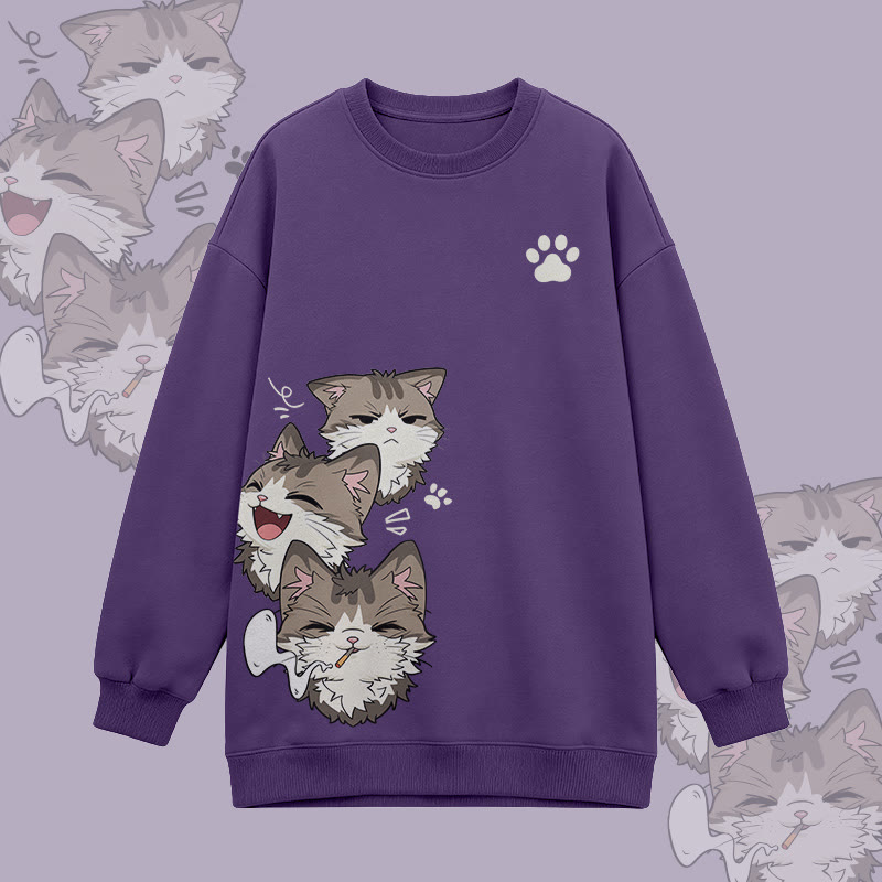 Smoking Cat Graphic Modakawa Oversized Crewneck Sweatshirt - Purple - 3XL - image 4