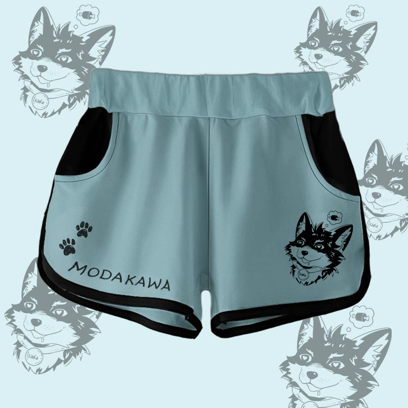 MODAKAWA Gradient Koda Thinking About Meat Graphic Shorts - Teal - 5XL - image 4