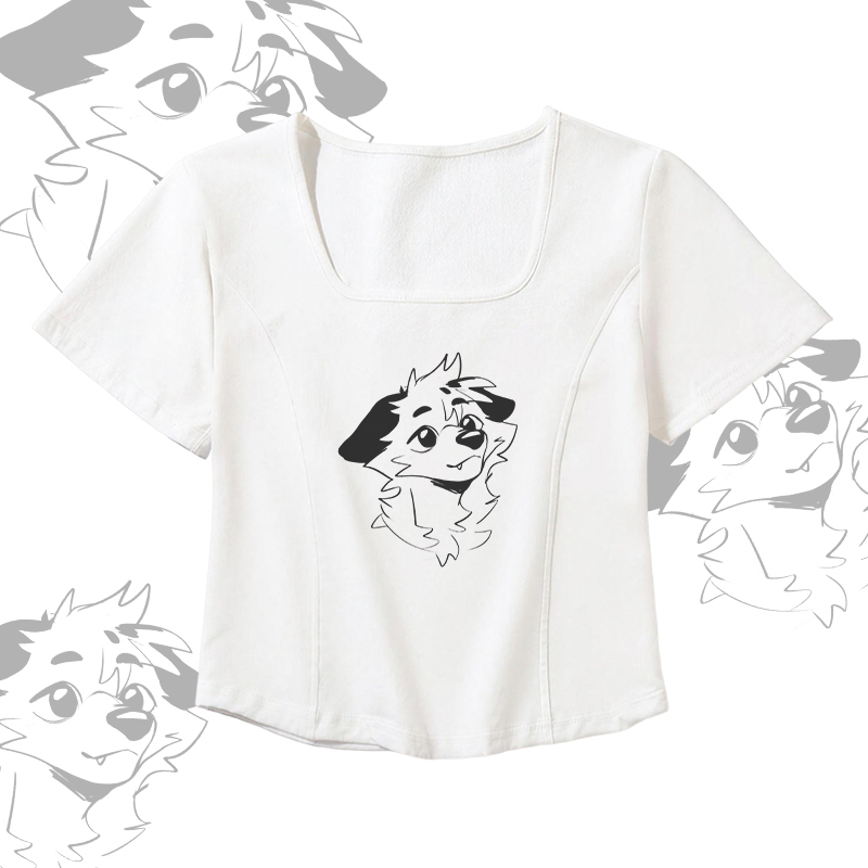 MODAKAWA X atka Fox Square Neck T-shirt Belt Pleated Skirt Matching Outfit - White T-shirt - 2XL - image 4