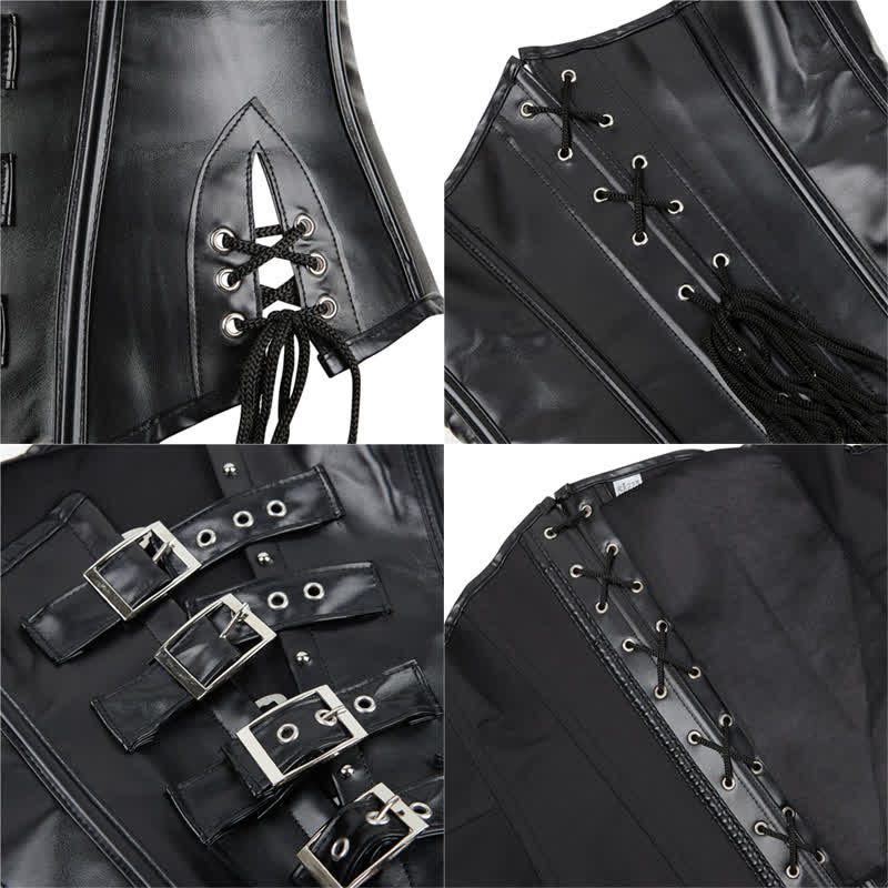Steampunk Halter Lace Up PU Corset Tops - image 9
