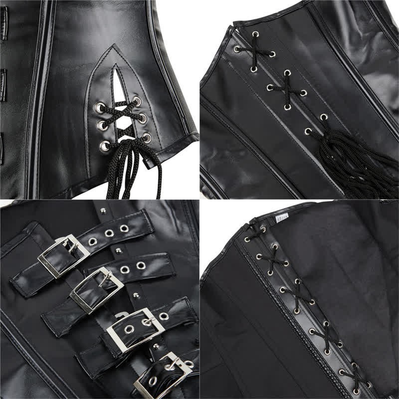 Steampunk Halter Lace Up PU Corset Tops - image 9