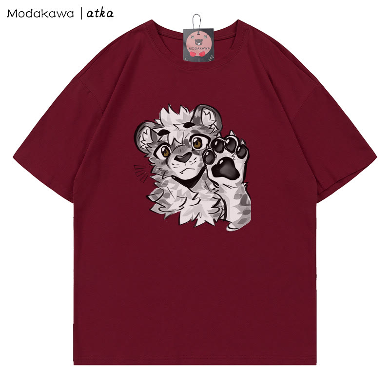 MODAKAWA X atka Tiger Paw Wave Graphic T-shirt - Wine Red - 5XL - image 5