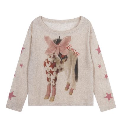  High Quality Durable Press Bow Horse Embroidery Top Wing Decor Pants  Two Pieces Set - Coffee Top - XL - image 4