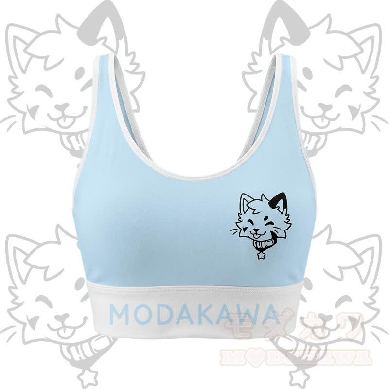 Kitty Graphic Crop Tank Sport Top Shorts Bikini Modakawa Matching Outfit - Blue Top - 5XL - image 7