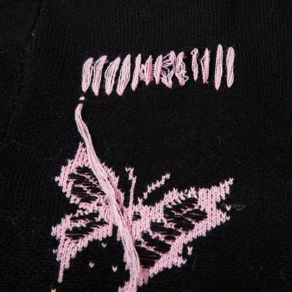 Dark Fashion Butterfly Print Distressed Knit Oversize Sweater  - image 7
