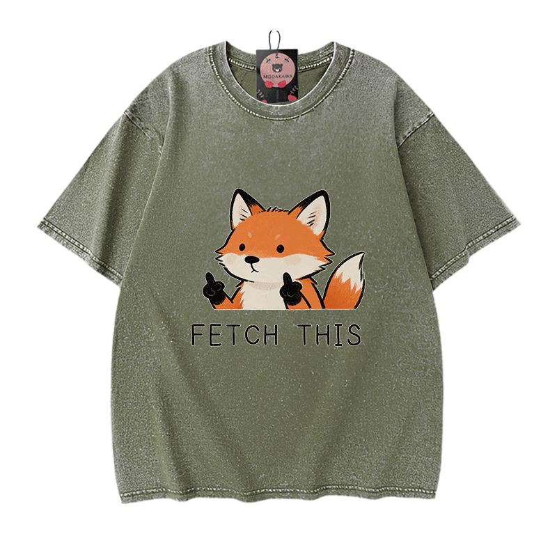 FETCH THIS Fox Graphic Modakawa Vintage Washed 100% Cotton T-shirt - Green - 5XL - image 8