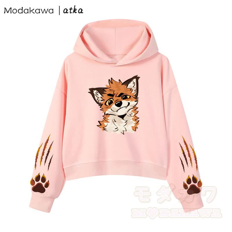 Cute Fox Print Hoodie Brown Overalls Shorts Two Pieces Set - Pink Top - 3XL - image 4