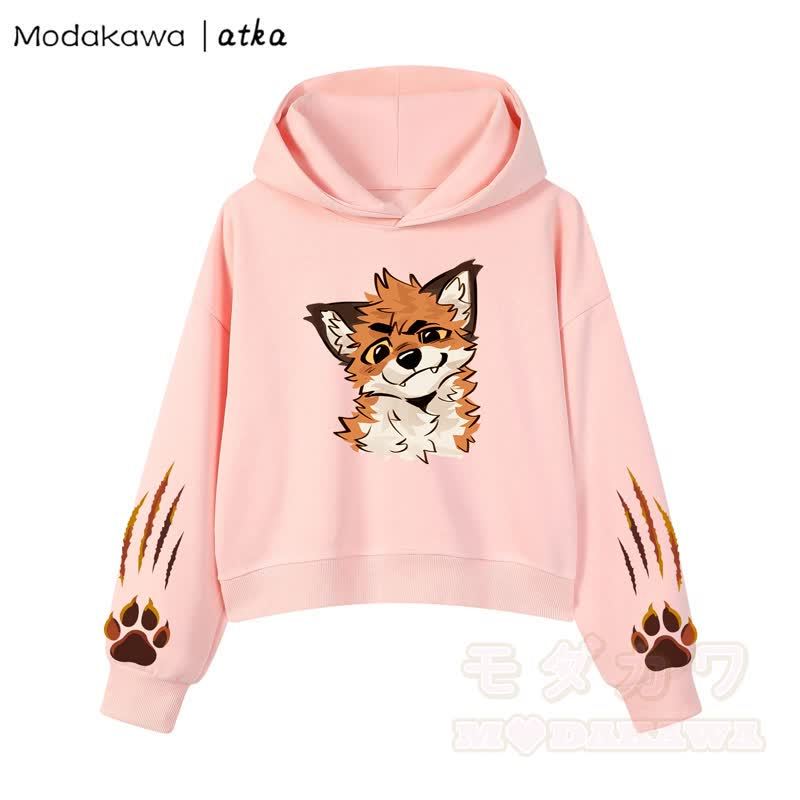 Cute Fox Print Hoodie Brown Overalls Shorts Two Pieces Set - Pink Top - 3XL - image 4