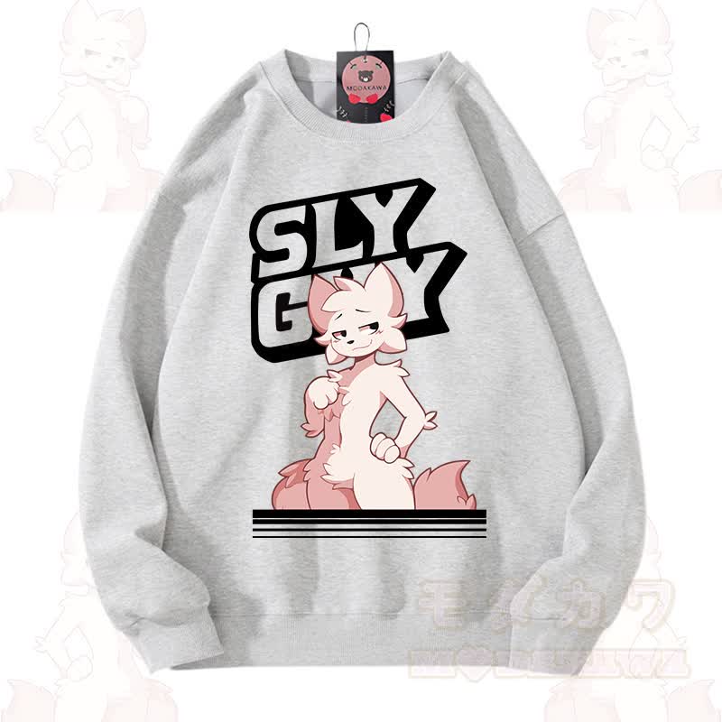 MODAKAWA X zarckets SLY GUY Cute Fox Graphic Unisex Sweatshirt - Grey - 3XL - image 10