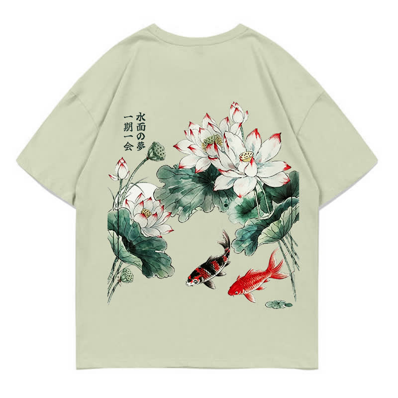 MODAKAWA Flower Fish Print Loose Summer Short Sleeve T-Shirt - Pale Green - 5XL - image 6