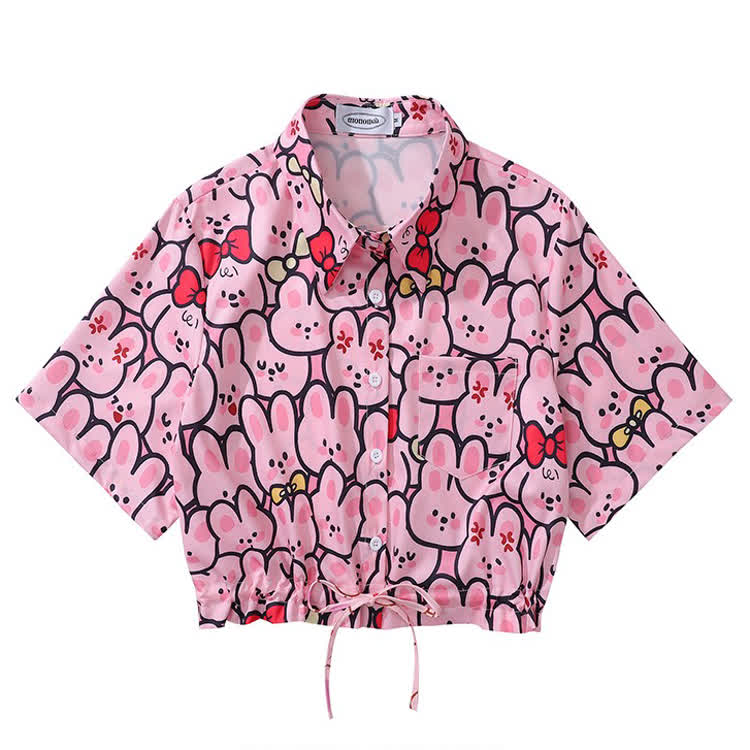 Animal Print Short Sleeve Button-Up Shirt - Multicolor P - L - image 17