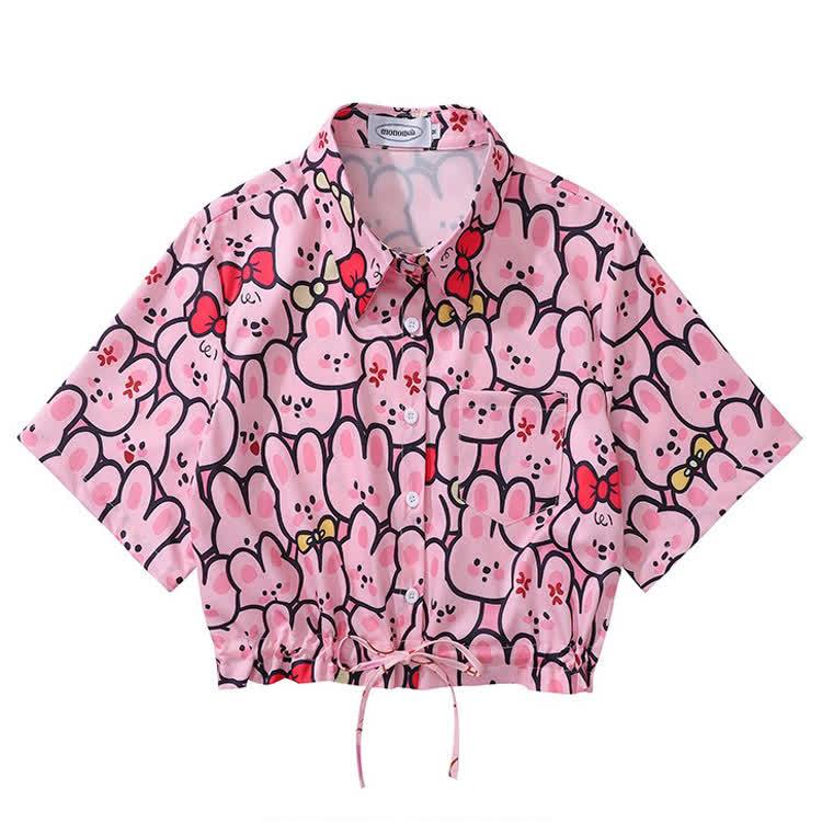 Animal Print Short Sleeve Button-Up Shirt - Multicolor P - L - image 17