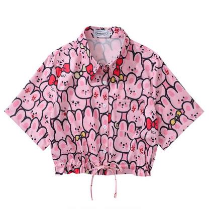 Animal Print Short Sleeve Button-Up Shirt - Multicolor P - L - image 17