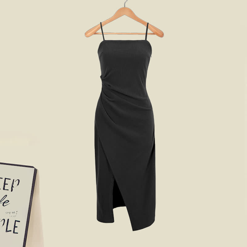 Irregular Hollow Out Sweater Ruffled Split Slip Dress Matching Outfit - Dress B - XL - image 8