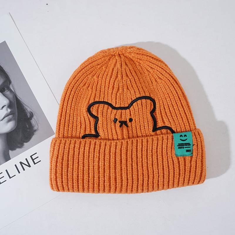 Cartoon Bear Embroidery Knit Hat - Orange - M(54-58cm) - image 9