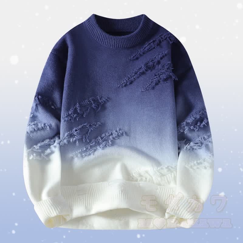 Gradient Knit Ripped Sweater Fleece Lined Pants Two Pieces - Blue Sweater - 4XL - image 8