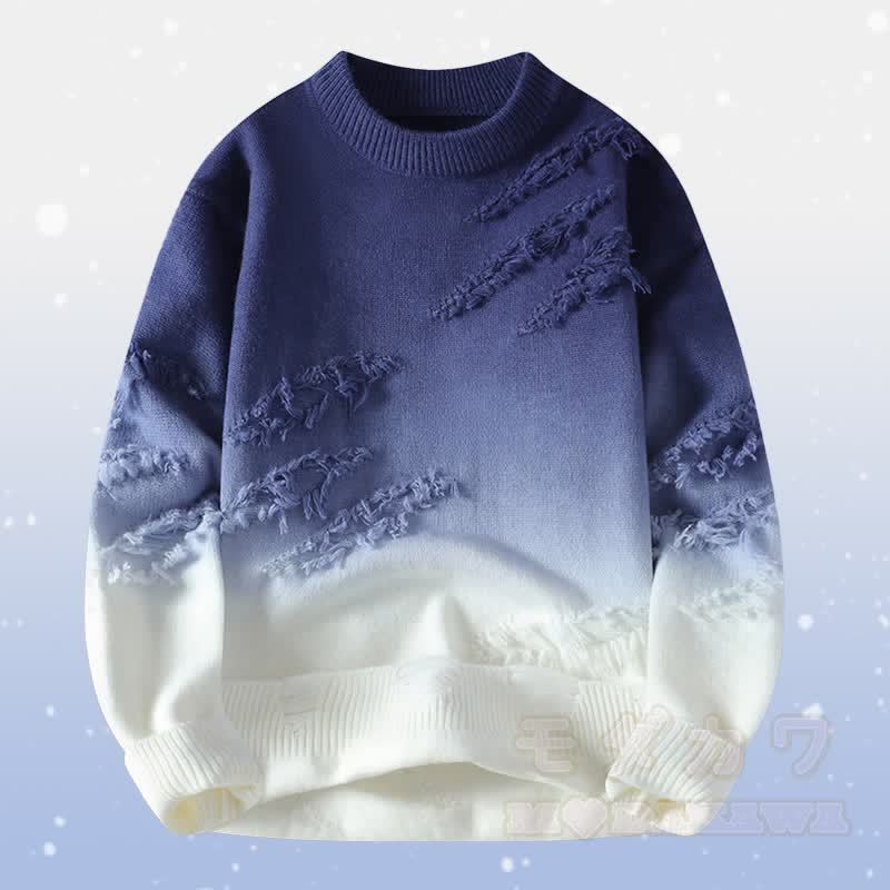 Gradient Knit Ripped Sweater Fleece Lined Pants Two Pieces - Blue Sweater - 4XL - image 8