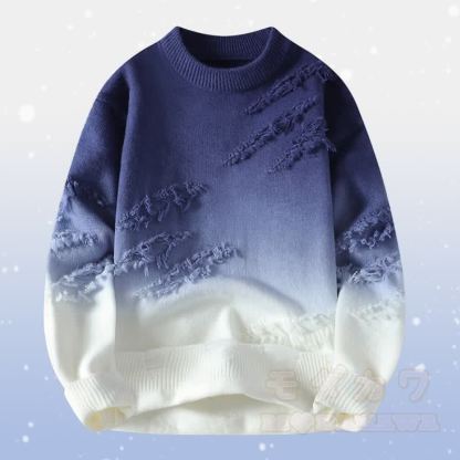 Gradient Knit Ripped Sweater Fleece Lined Pants Two Pieces - Blue Sweater - 4XL - image 8