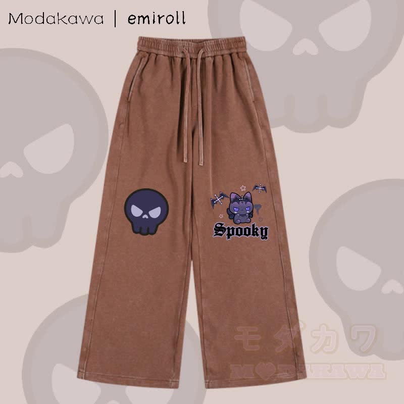 MODAKAWA X emiroll Devil Kitty Graphic Vintage Washed Adjustable Hem Pants - Brown - 2XL - image 3