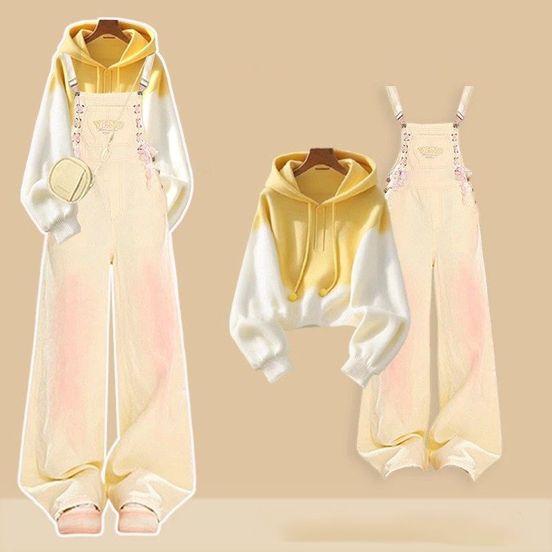 Gradient Hoodie Denim Overalls Matching Outfit - Set C - 3XL - image 3