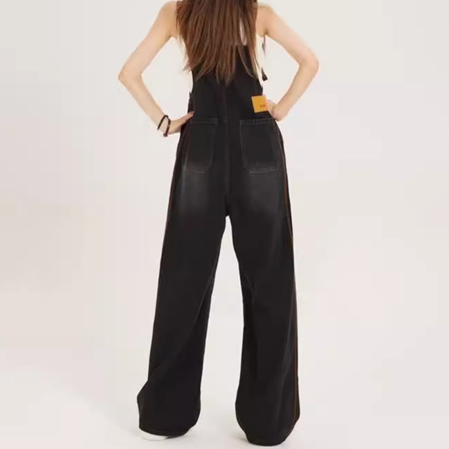 V-Neck Top with Vintage Denim Overalls Two Pieces Set - image 5