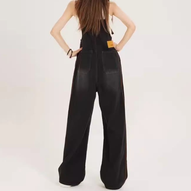 V-Neck Top with Vintage Denim Overalls Two Pieces Set - image 5