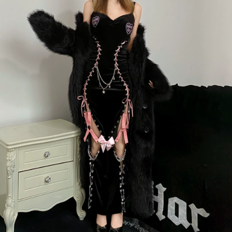 Vintage Gothic Lace Ribbon Cutout Lace-Up Dress - image 7